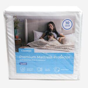 LINENSPA Premium Fabric Mattress Protector-100% Waterproof Queen Size White